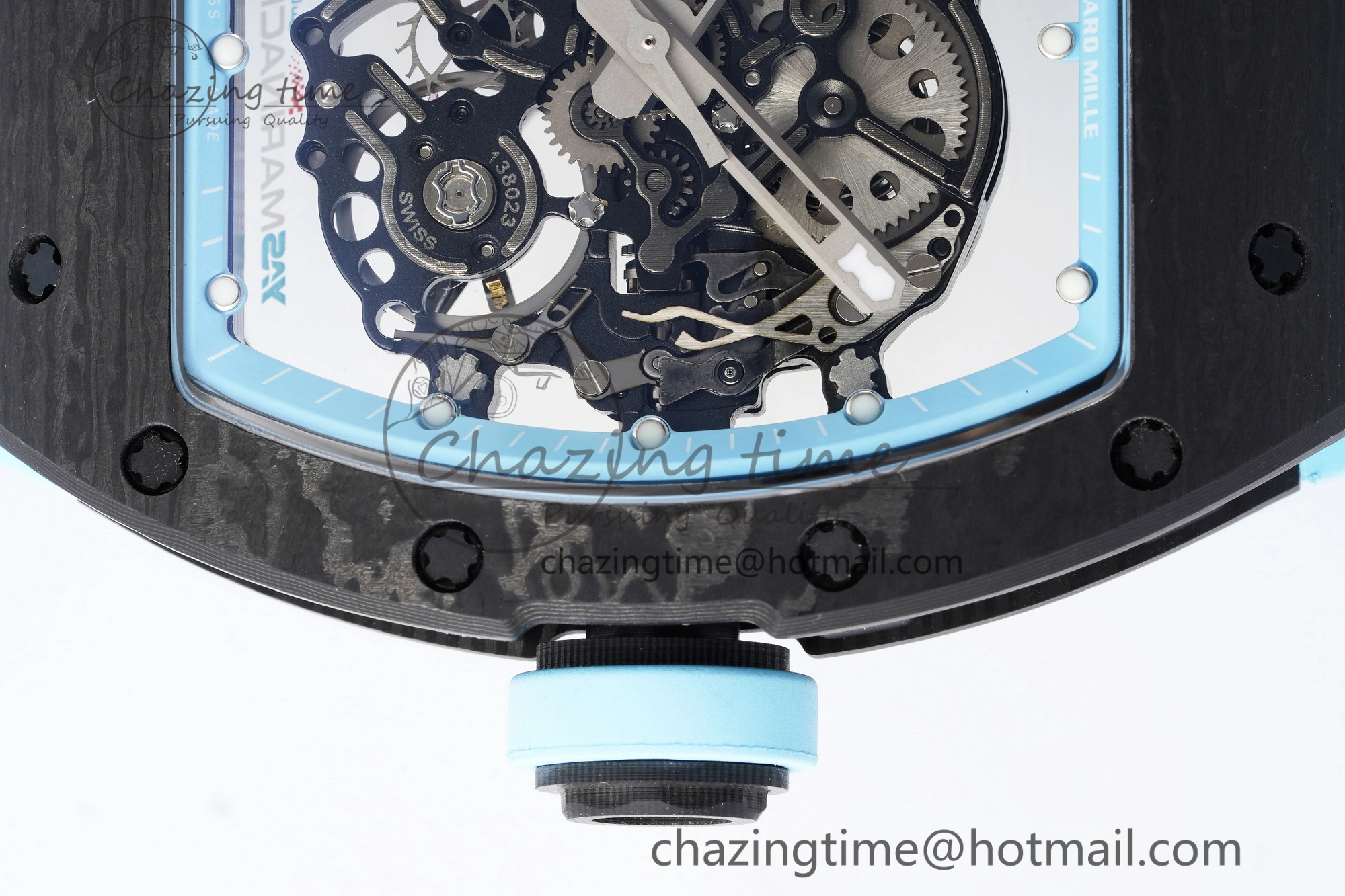 Neat RM055 NTPT BBR Best Edition Skeleton Blue Dial on Blue Rubber Strap Clone RMUL 9370