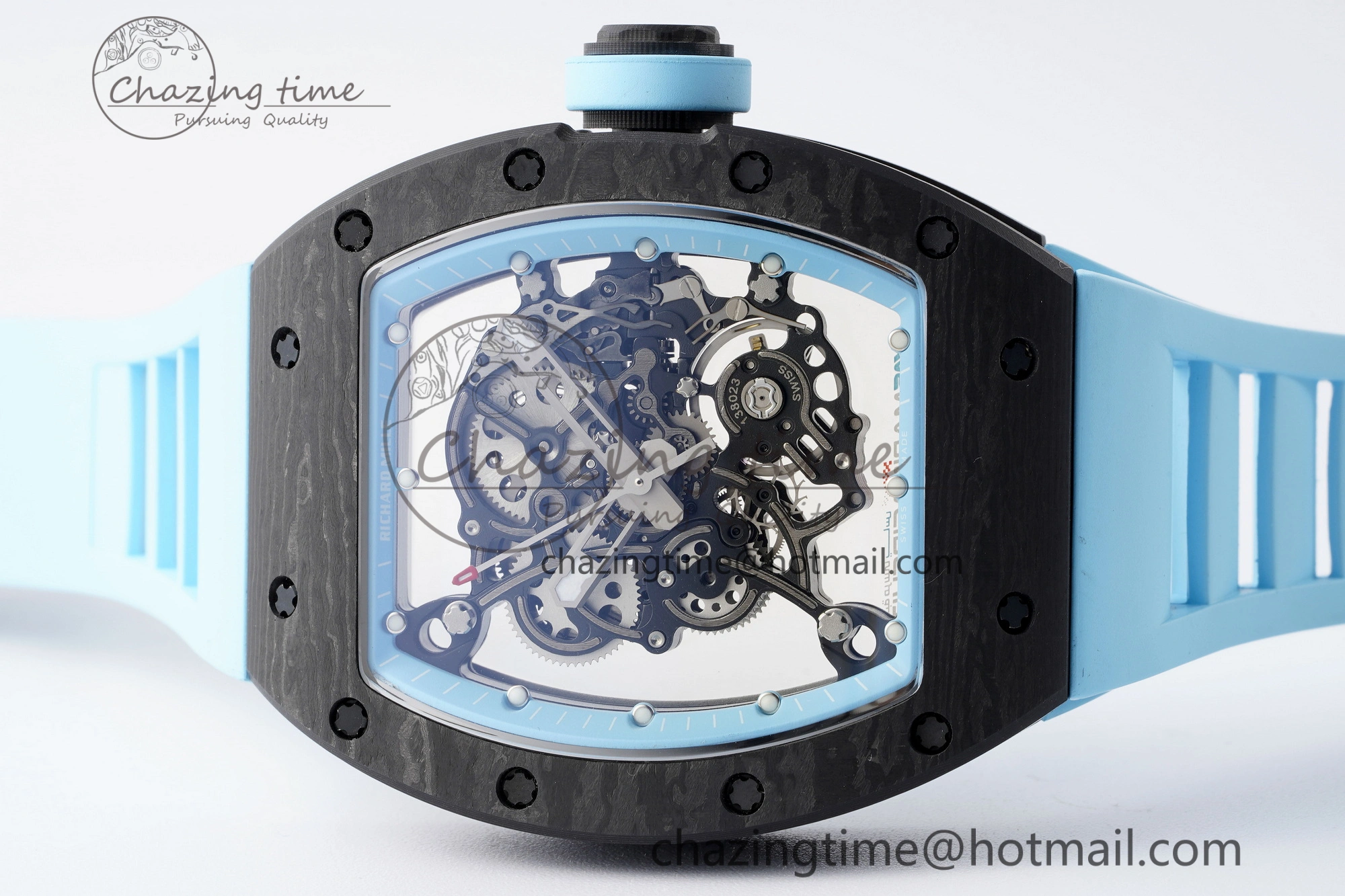 Neat RM055 NTPT BBR Best Edition Skeleton Blue Dial on Blue Rubber Strap Clone RMUL 9370