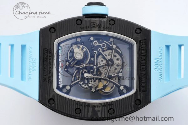 Neat RM055 NTPT BBR Best Edition Skeleton Blue Dial on Blue Rubber Strap Clone RMUL 9370