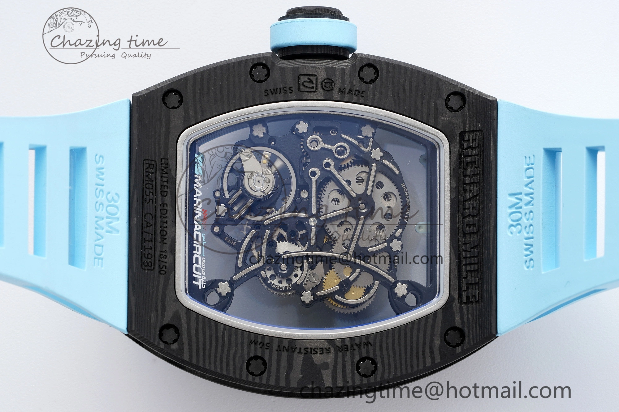 Neat RM055 NTPT BBR Best Edition Skeleton Blue Dial on Blue Rubber Strap Clone RMUL 9370