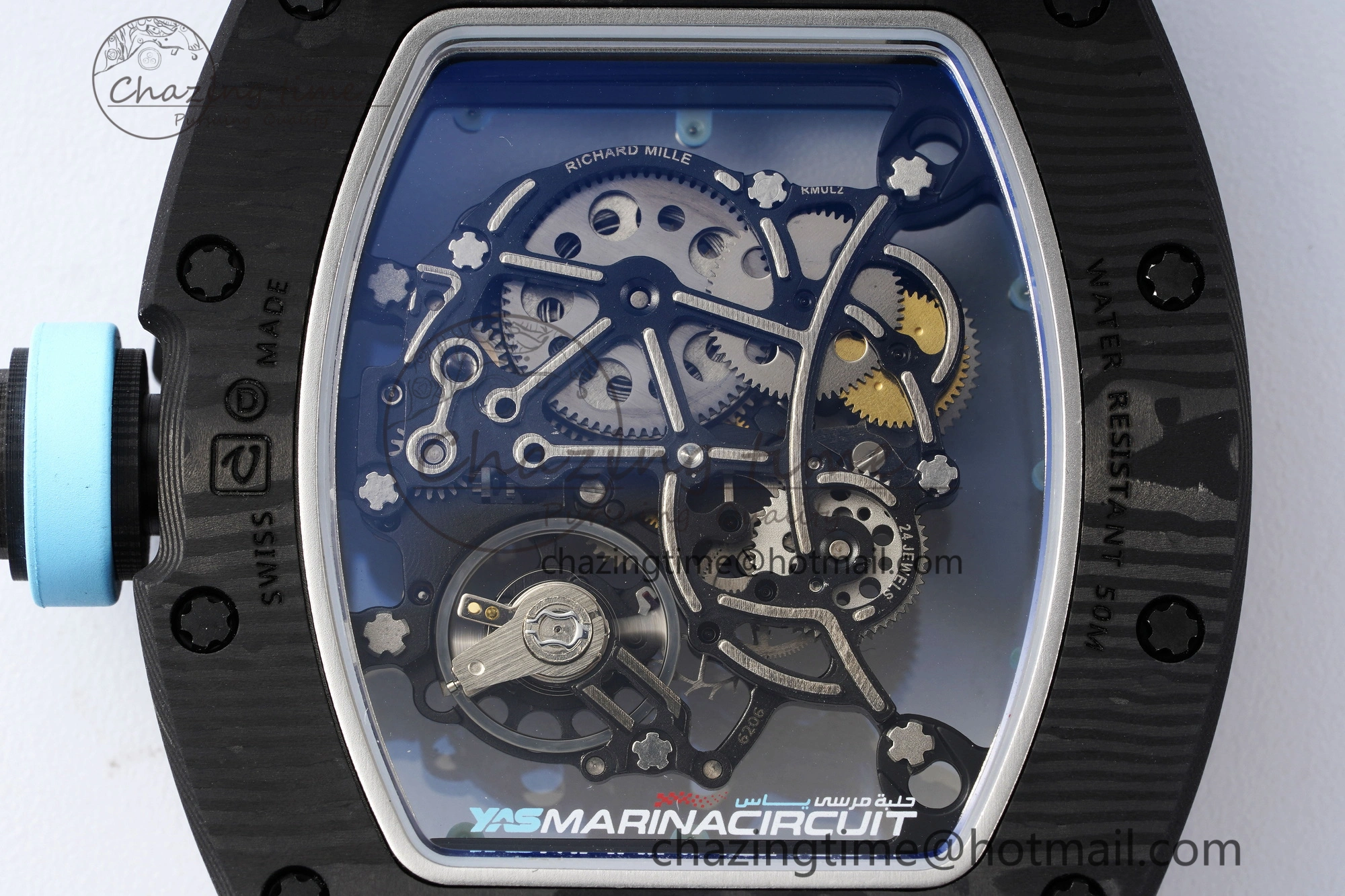Neat RM055 NTPT BBR Best Edition Skeleton Blue Dial on Blue Rubber Strap Clone RMUL 9370