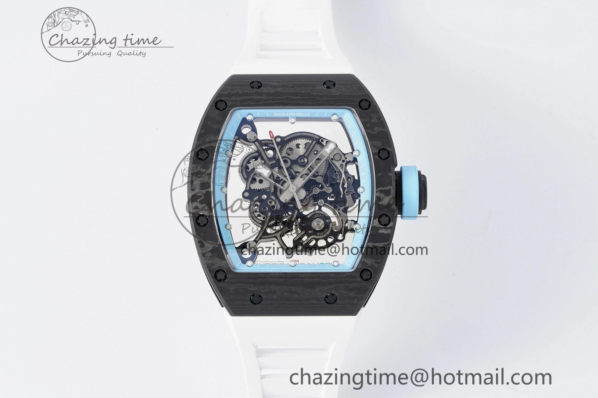 RM055 NTPT BBR Best Edition Skeleton Blue Dial on White Rubber Strap Clone RMUL RelaxedFit 9369