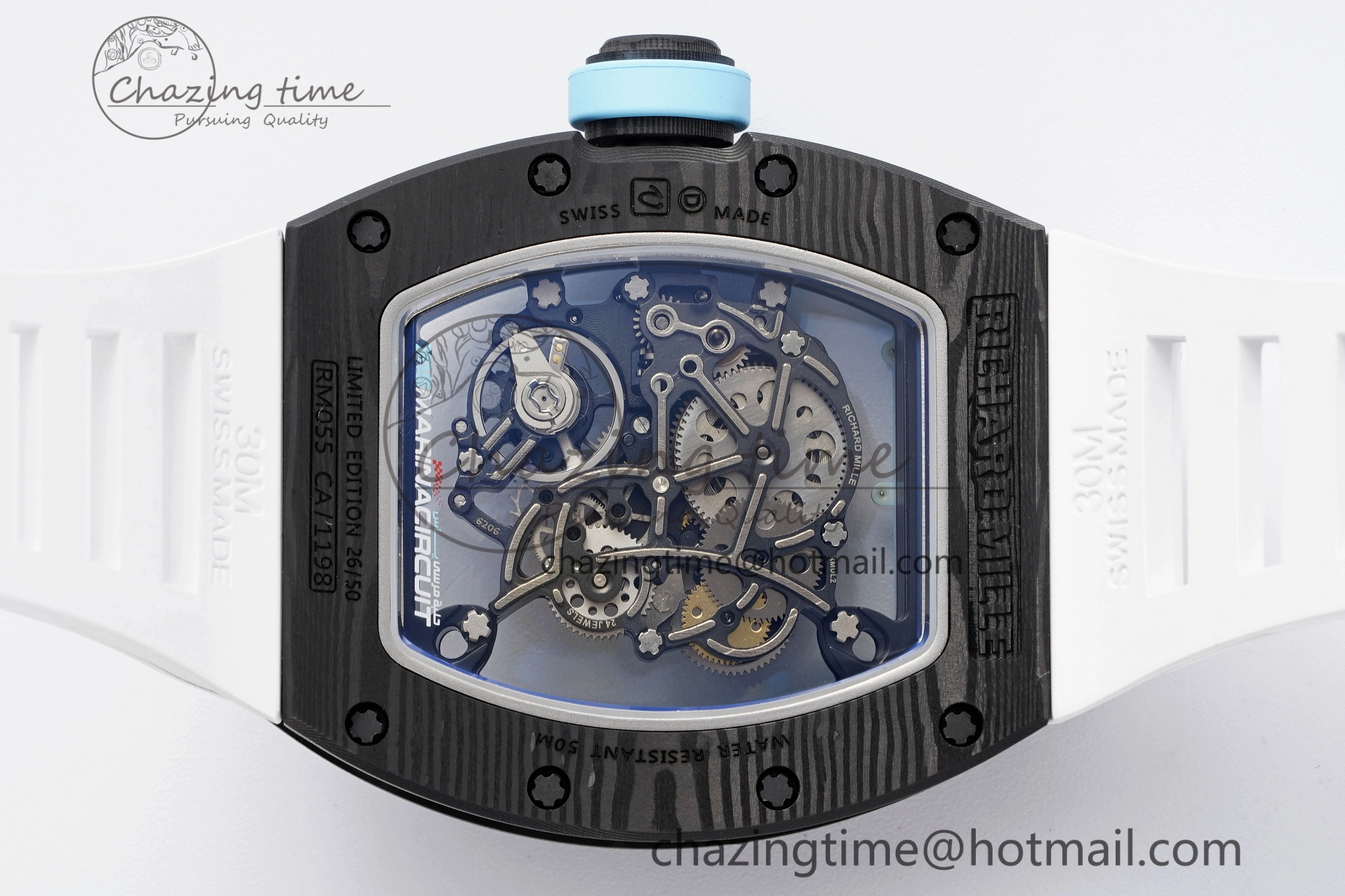 RM055 NTPT BBR Best Edition Skeleton Blue Dial on White Rubber Strap Clone RMUL RelaxedFit 9369