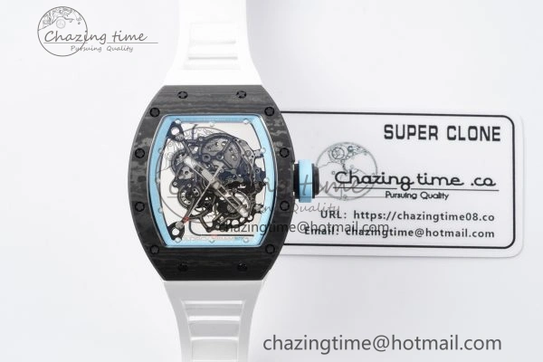 RM055 NTPT BBR Best Edition Skeleton Blue Dial on White Rubber Strap Clone RMUL RelaxedFit 9369