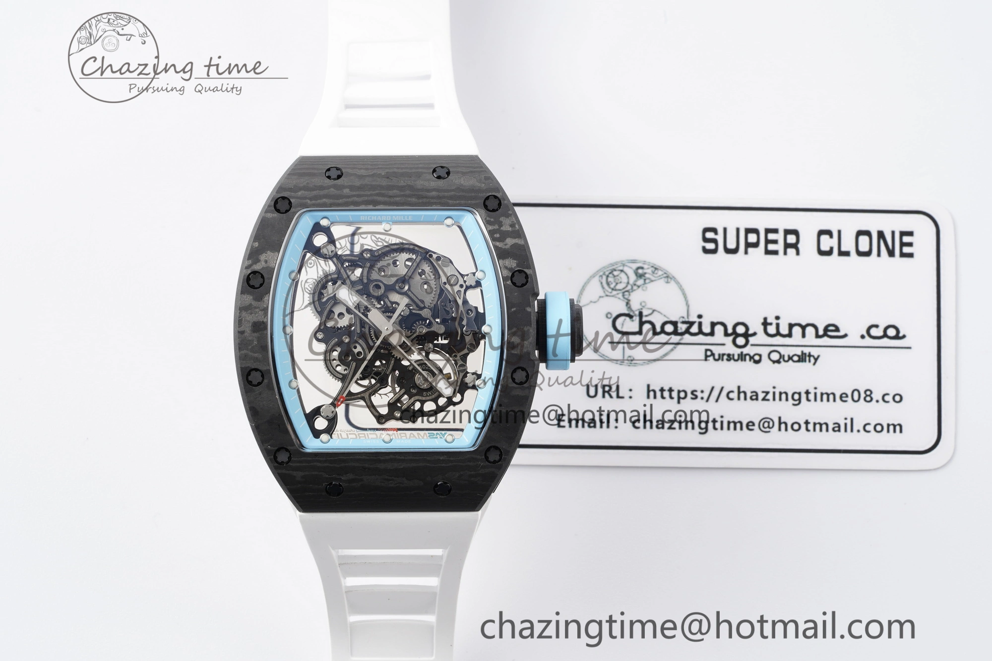 RM055 NTPT BBR Best Edition Skeleton Blue Dial on White Rubber Strap Clone RMUL RelaxedFit 9369