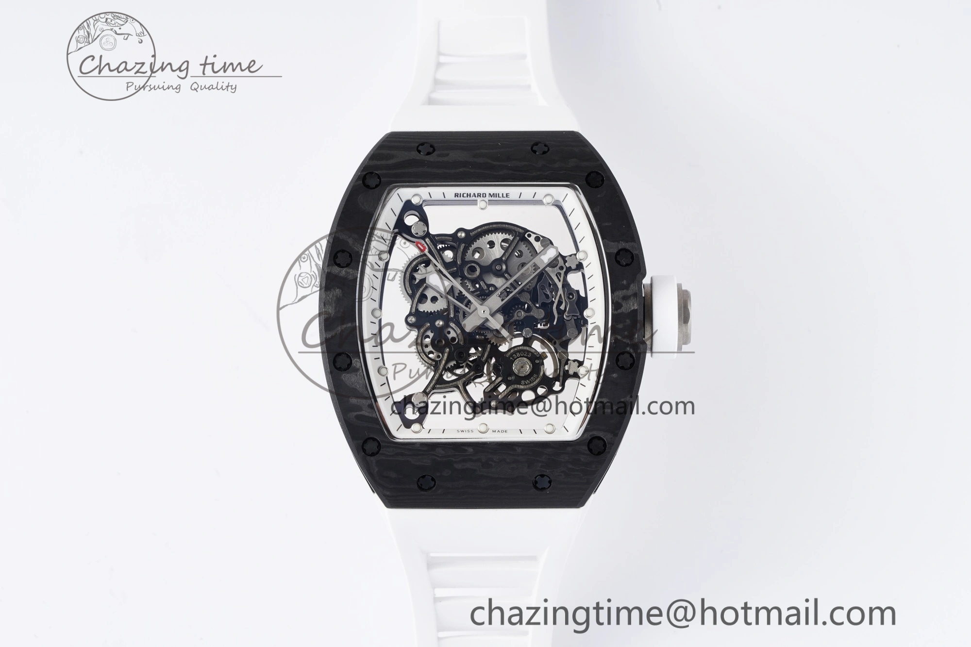 Modern RM055 NTPT BBR Best Edition Skeleton White Dial on White Rubber Strap Clone RMUL2 V 9358