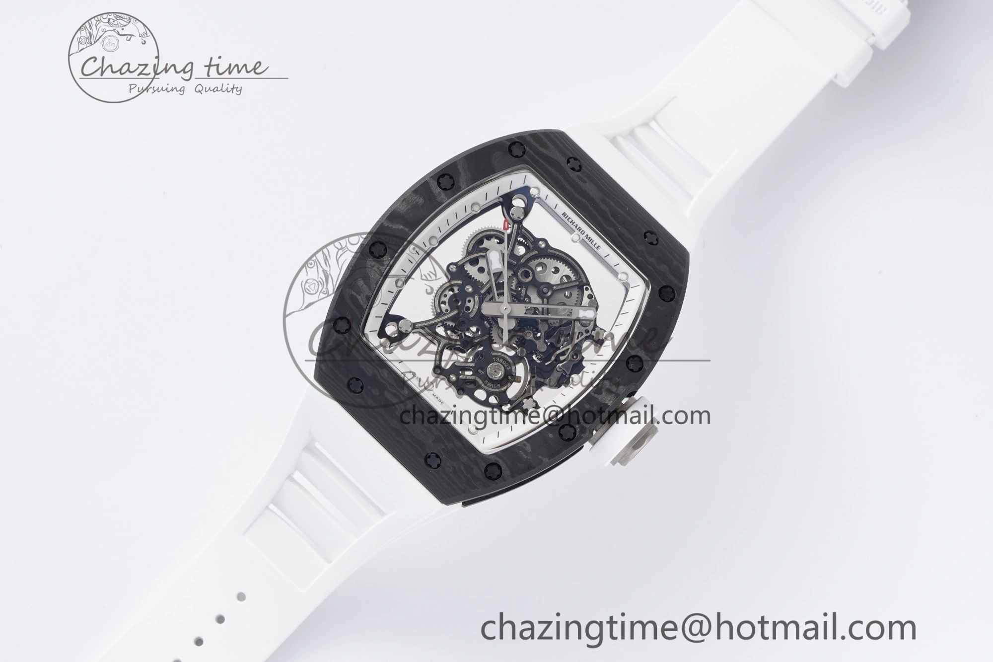 Modern RM055 NTPT BBR Best Edition Skeleton White Dial on White Rubber Strap Clone RMUL2 V 9358