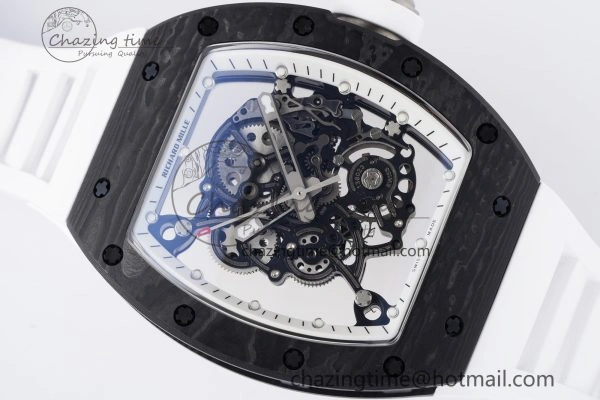 Modern RM055 NTPT BBR Best Edition Skeleton White Dial on White Rubber Strap Clone RMUL2 V 9358