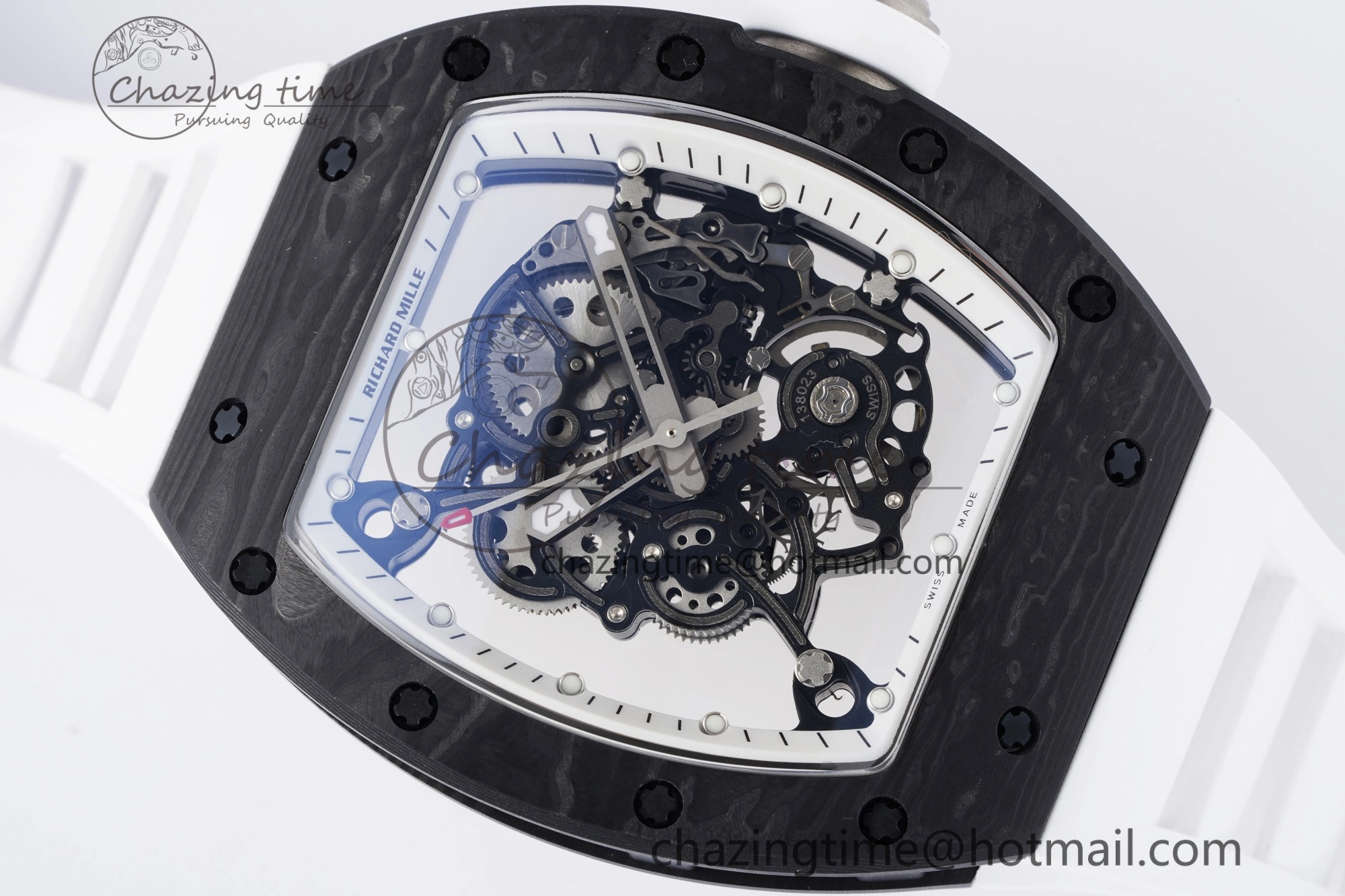 Modern RM055 NTPT BBR Best Edition Skeleton White Dial on White Rubber Strap Clone RMUL2 V 9358