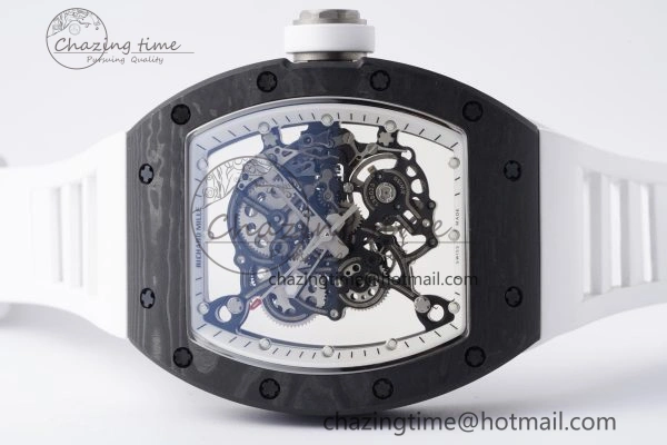 Modern RM055 NTPT BBR Best Edition Skeleton White Dial on White Rubber Strap Clone RMUL2 V 9358