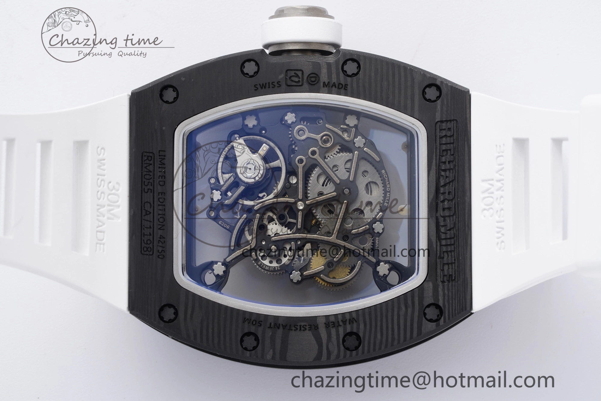 Modern RM055 NTPT BBR Best Edition Skeleton White Dial on White Rubber Strap Clone RMUL2 V 9358