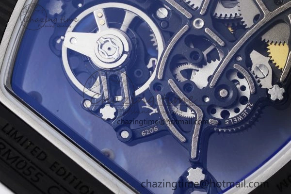 Modern RM055 NTPT BBR Best Edition Skeleton White Dial on White Rubber Strap Clone RMUL2 V 9358