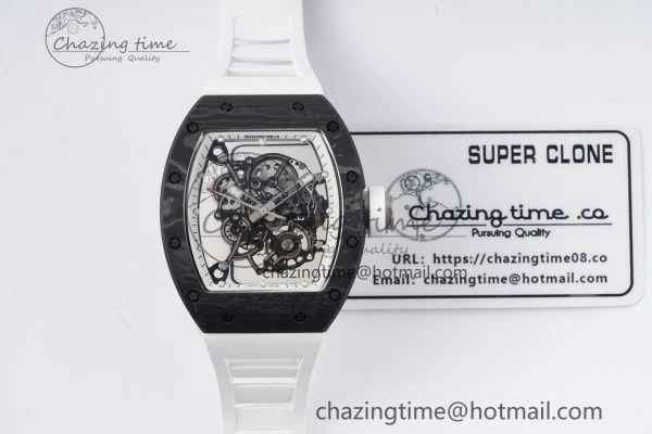 Modern RM055 NTPT BBR Best Edition Skeleton White Dial on White Rubber Strap Clone RMUL2 V 9358