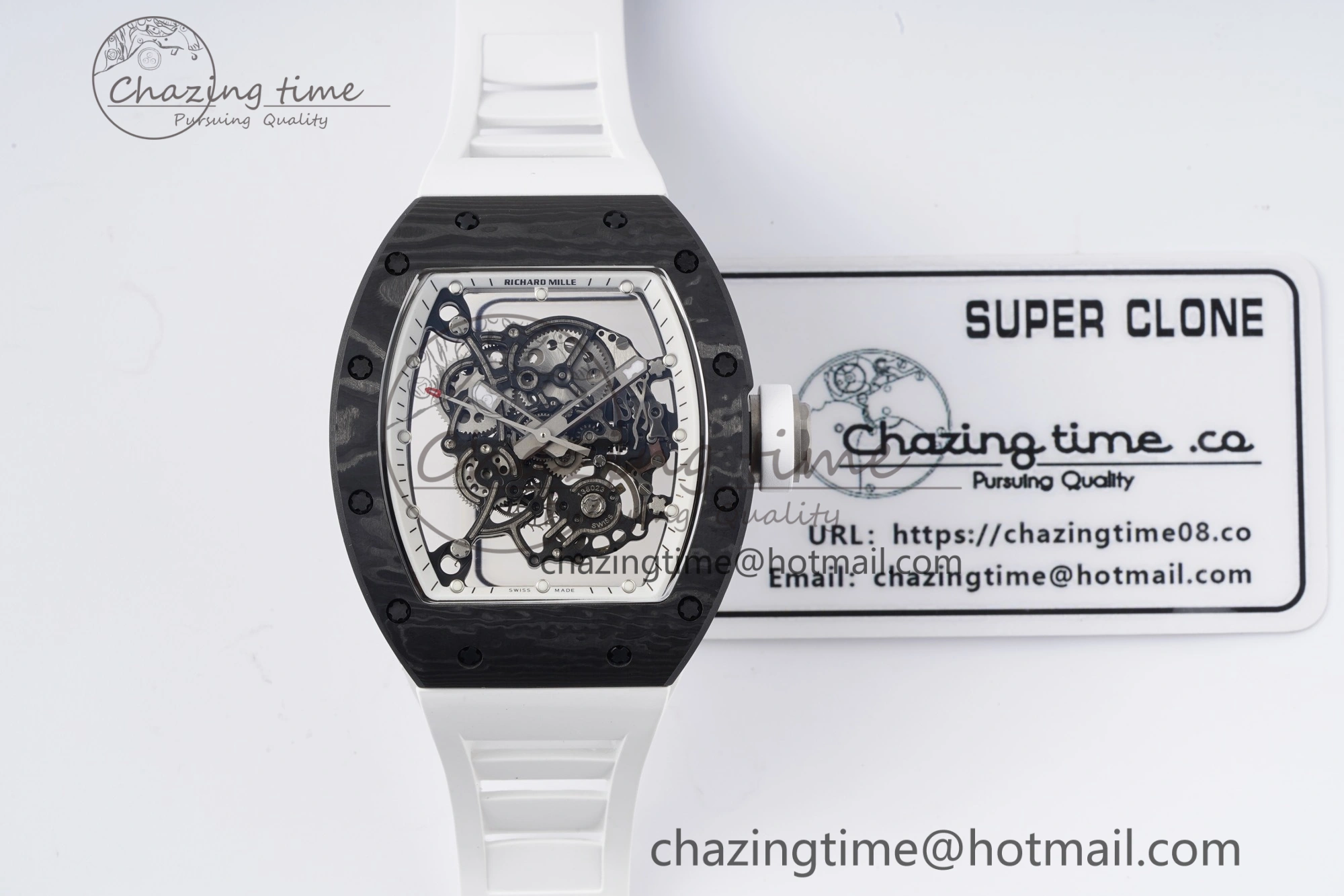 Modern RM055 NTPT BBR Best Edition Skeleton White Dial on White Rubber Strap Clone RMUL2 V 9358