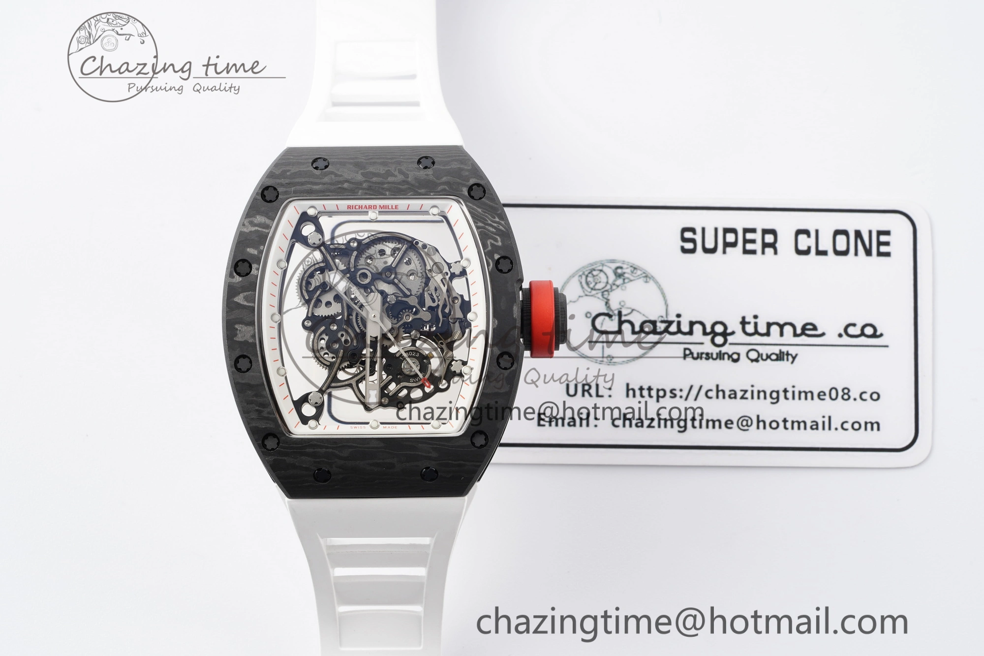 RM055 NTPT BBR Best Edition Skeleton White Dial on White Rubber Strap Clone RMUL FashionForward 9372