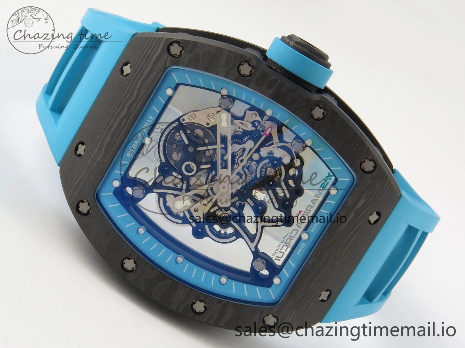 EyeCatching RM055 NTPT KVF 1:1 Best Edition Blue White Inner Bezel Blue Crown on Blue Rubber Strap RMUL2 Super Clone 9174