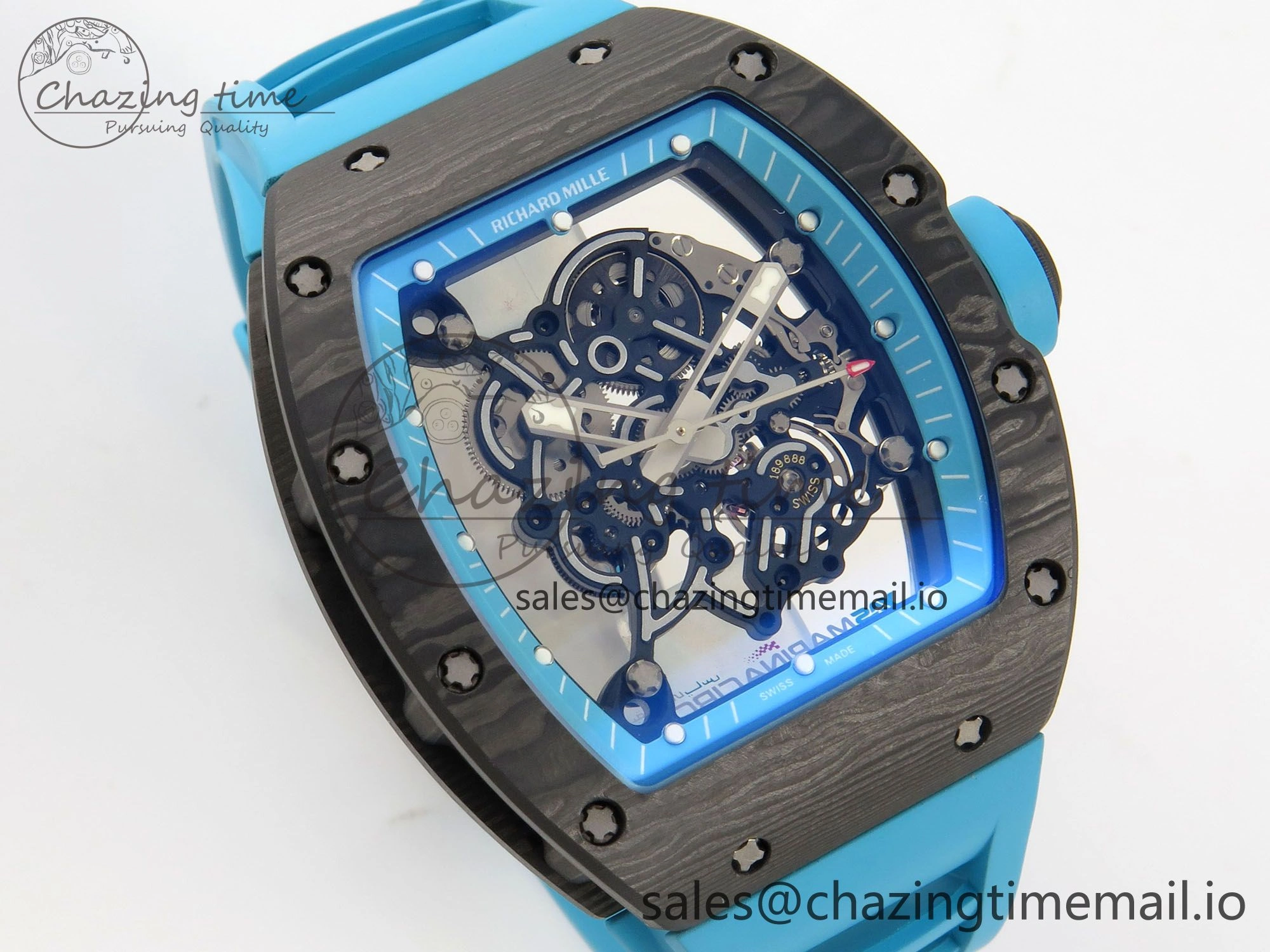 EyeCatching RM055 NTPT KVF 1:1 Best Edition Blue White Inner Bezel Blue Crown on Blue Rubber Strap RMUL2 Super Clone 9174