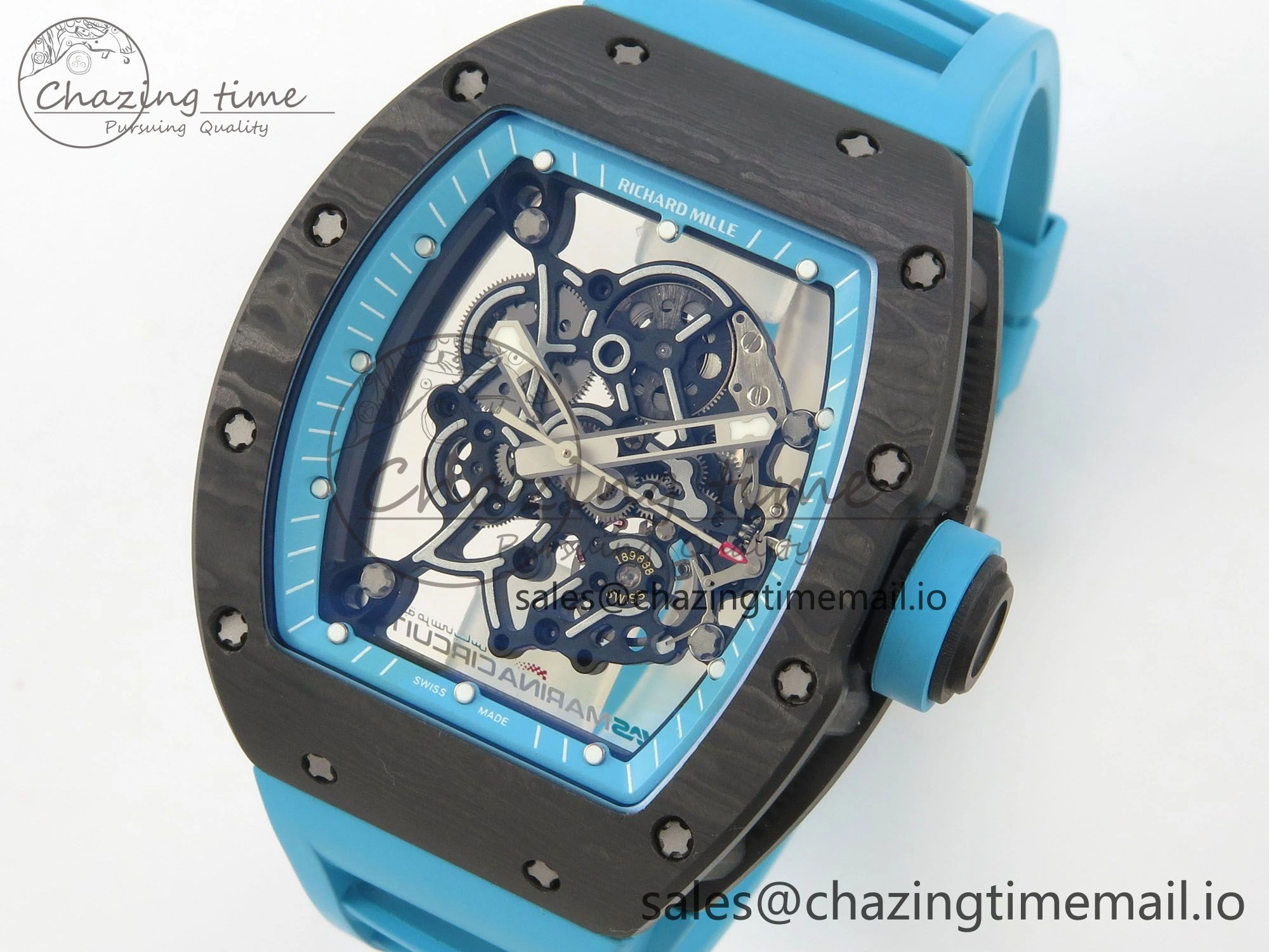 EyeCatching RM055 NTPT KVF 1:1 Best Edition Blue White Inner Bezel Blue Crown on Blue Rubber Strap RMUL2 Super Clone 9174