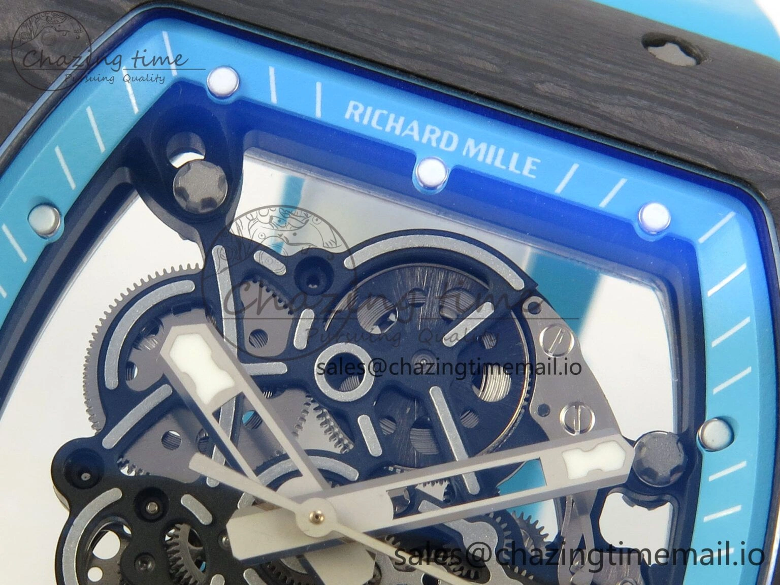 EyeCatching RM055 NTPT KVF 1:1 Best Edition Blue White Inner Bezel Blue Crown on Blue Rubber Strap RMUL2 Super Clone 9174