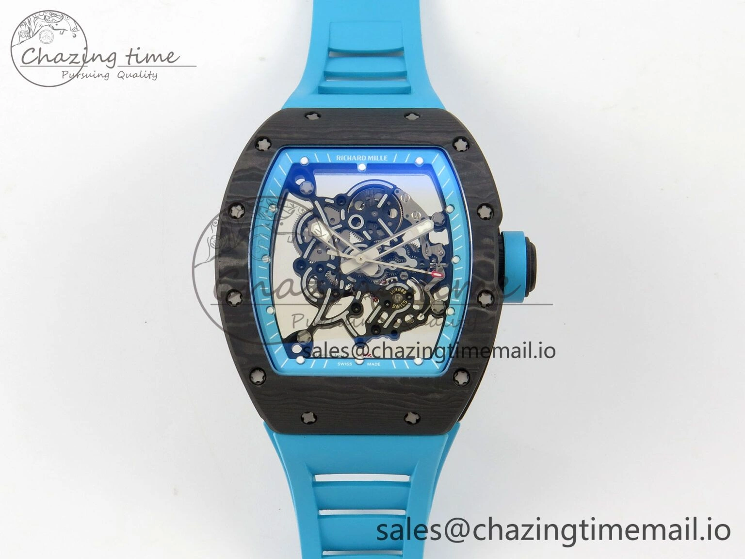 EyeCatching RM055 NTPT KVF 1:1 Best Edition Blue White Inner Bezel Blue Crown on Blue Rubber Strap RMUL2 Super Clone 9174