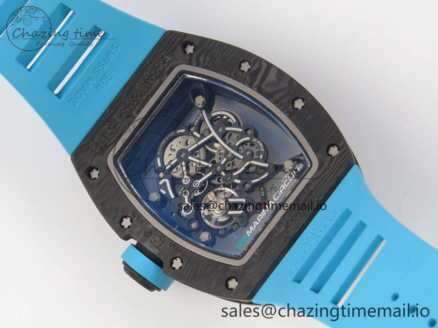 EyeCatching RM055 NTPT KVF 1:1 Best Edition Blue White Inner Bezel Blue Crown on Blue Rubber Strap RMUL2 Super Clone 9174