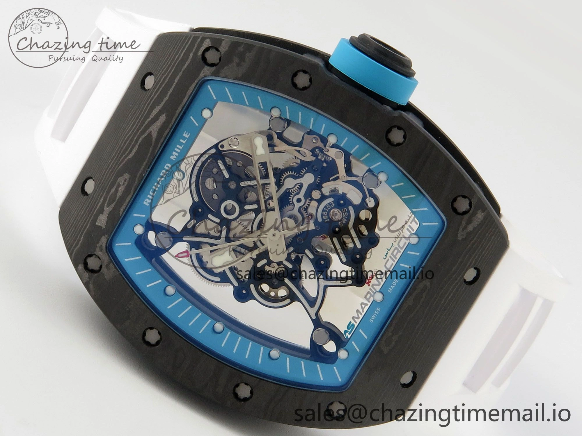 RM055 NTPT KVF 1:1 Best Edition Blue White Inner Bezel Blue Crown on White Rubber Strap RMUL2 Super Clone Affordable 9175