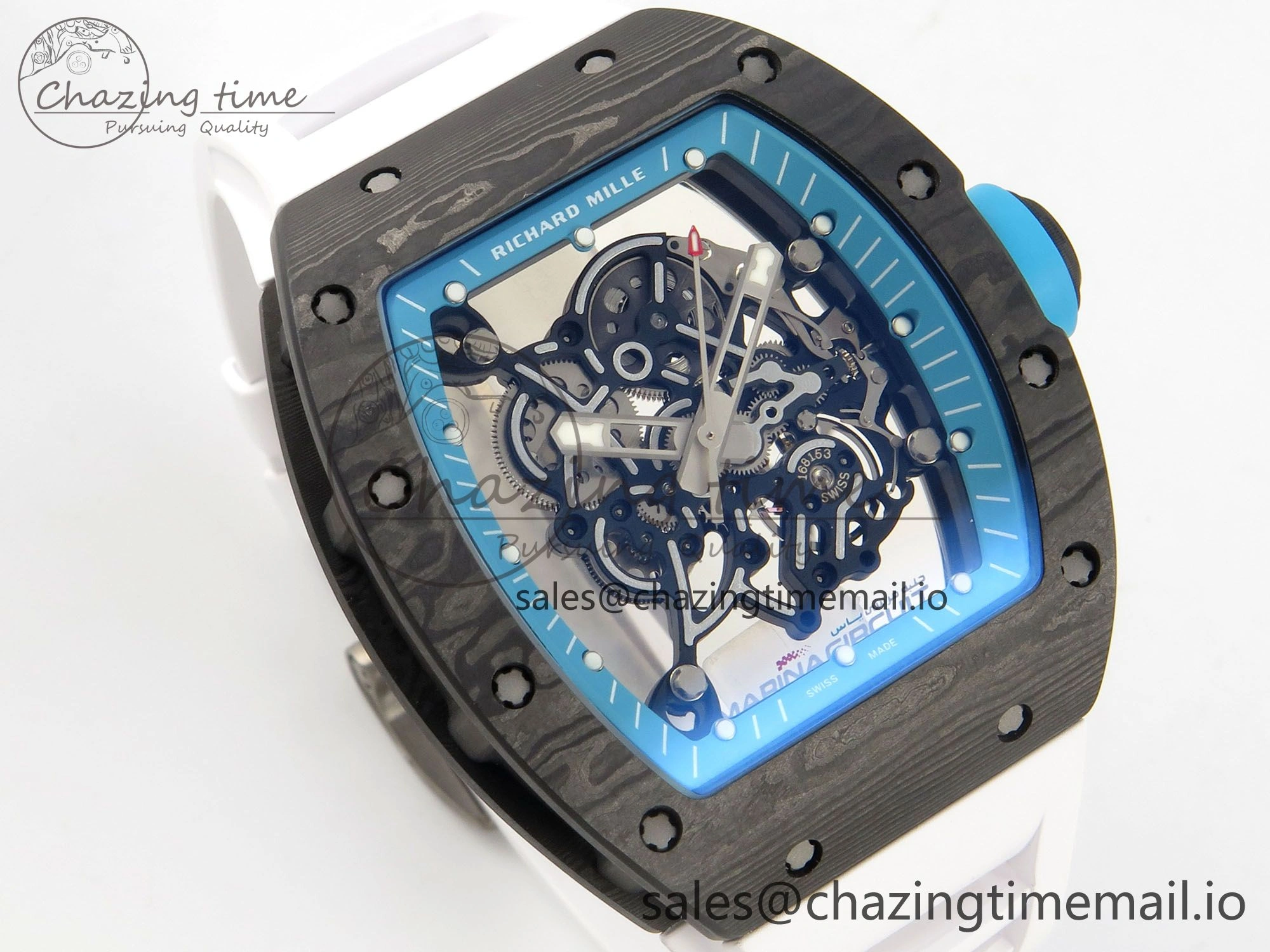 RM055 NTPT KVF 1:1 Best Edition Blue White Inner Bezel Blue Crown on White Rubber Strap RMUL2 Super Clone Affordable 9175