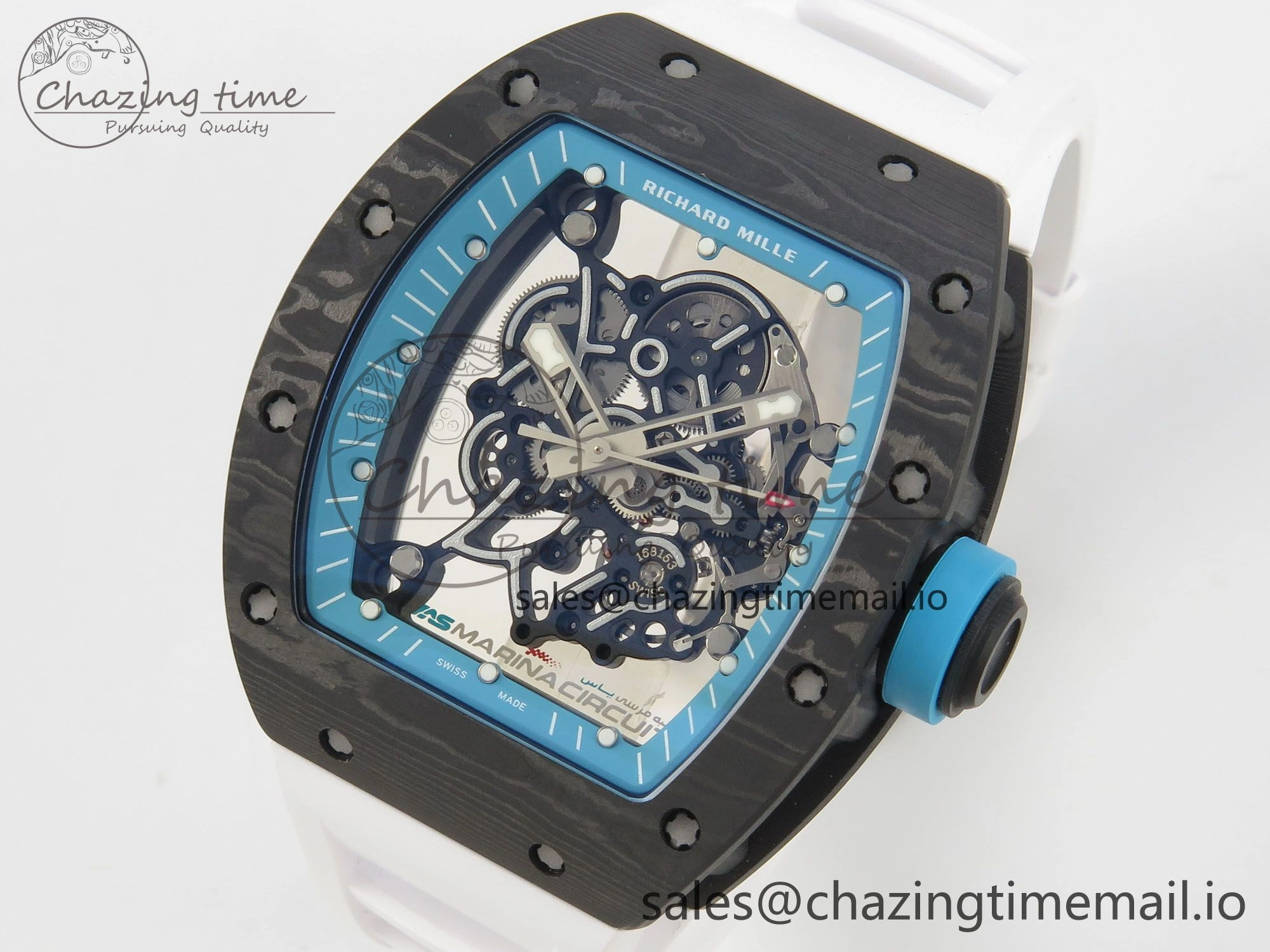 RM055 NTPT KVF 1:1 Best Edition Blue White Inner Bezel Blue Crown on White Rubber Strap RMUL2 Super Clone Affordable 9175
