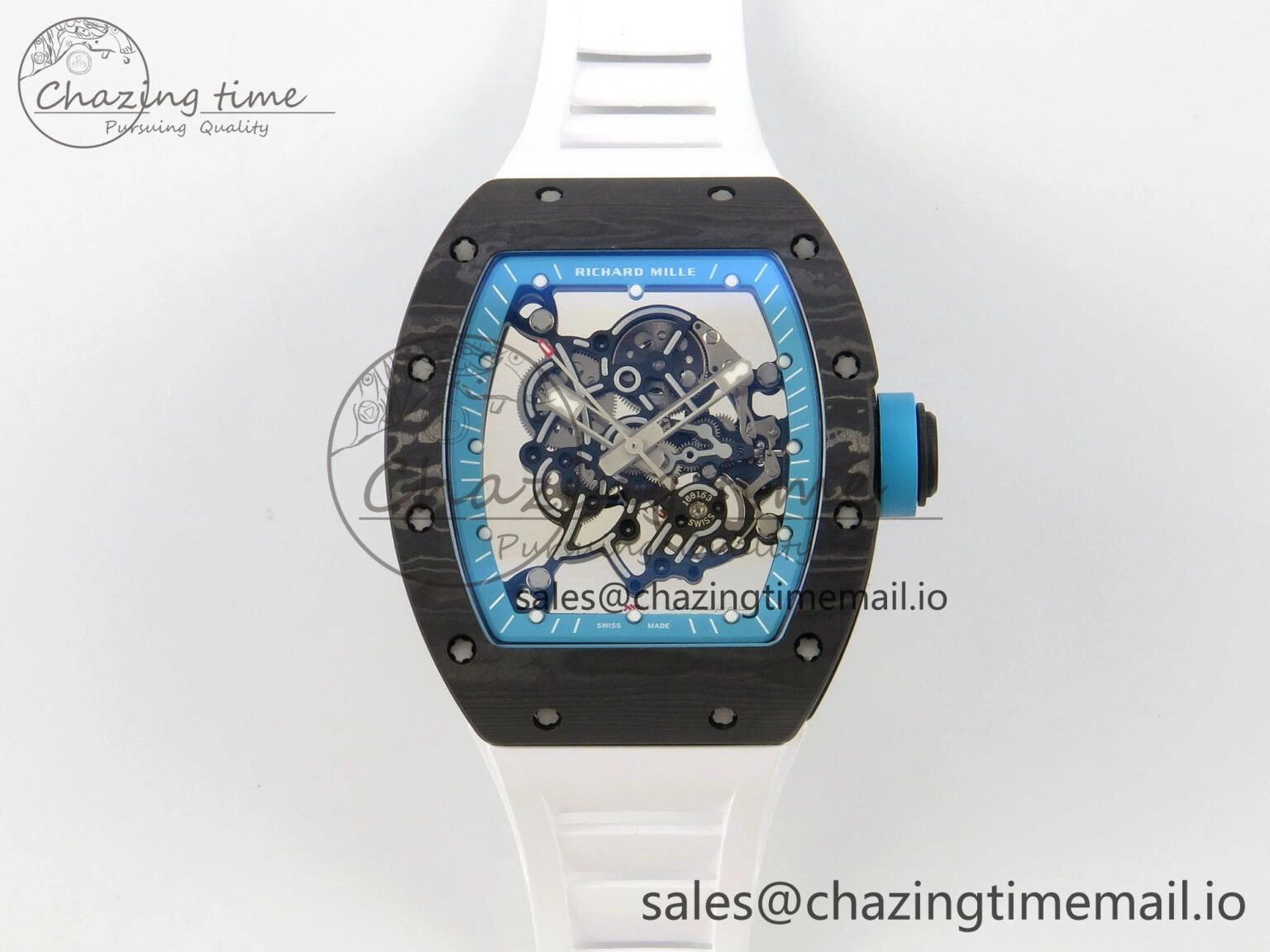 RM055 NTPT KVF 1:1 Best Edition Blue White Inner Bezel Blue Crown on White Rubber Strap RMUL2 Super Clone Affordable 9175