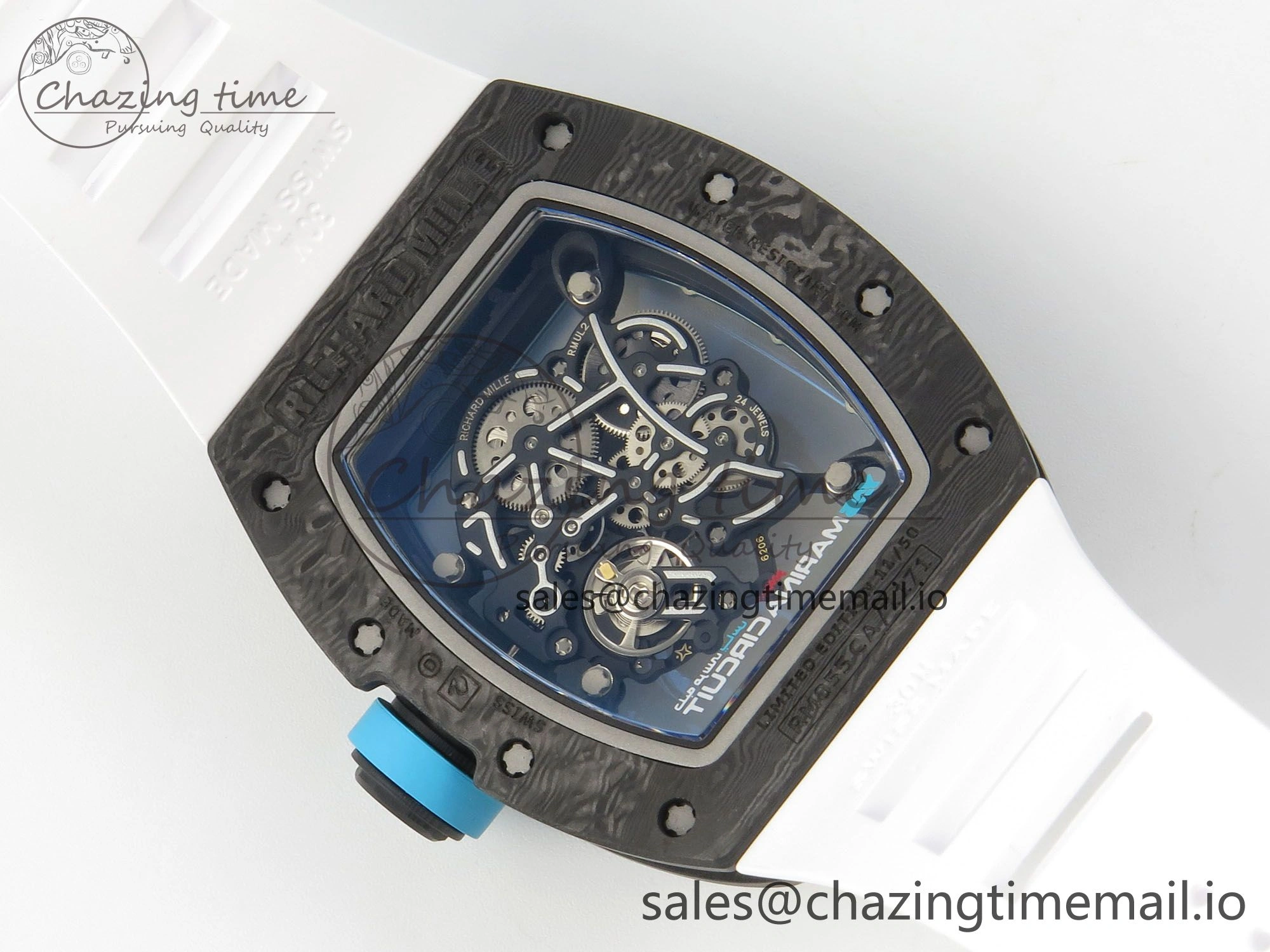 RM055 NTPT KVF 1:1 Best Edition Blue White Inner Bezel Blue Crown on White Rubber Strap RMUL2 Super Clone Affordable 9175