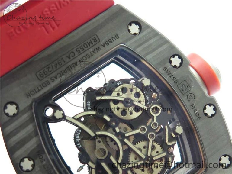 Fashionable RM055 NTPT KVF Best Edition Skeleton Dial Black on Red Rubber Strap MIYOTA8215 V 9420