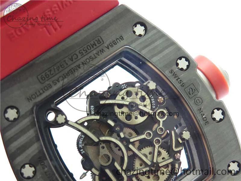 Fashionable RM055 NTPT KVF Best Edition Skeleton Dial Black on Red Rubber Strap MIYOTA8215 V 9420