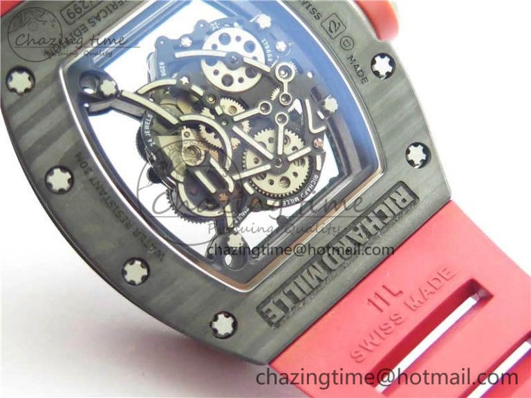 Fashionable RM055 NTPT KVF Best Edition Skeleton Dial Black on Red Rubber Strap MIYOTA8215 V 9420