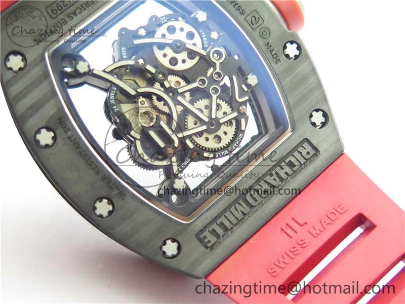 Fashionable RM055 NTPT KVF Best Edition Skeleton Dial Black on Red Rubber Strap MIYOTA8215 V 9420