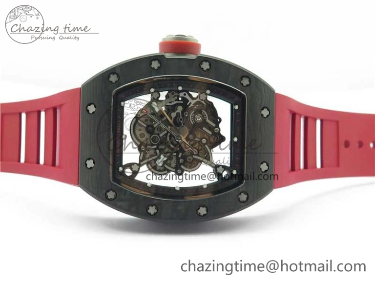 Fashionable RM055 NTPT KVF Best Edition Skeleton Dial Black on Red Rubber Strap MIYOTA8215 V 9420