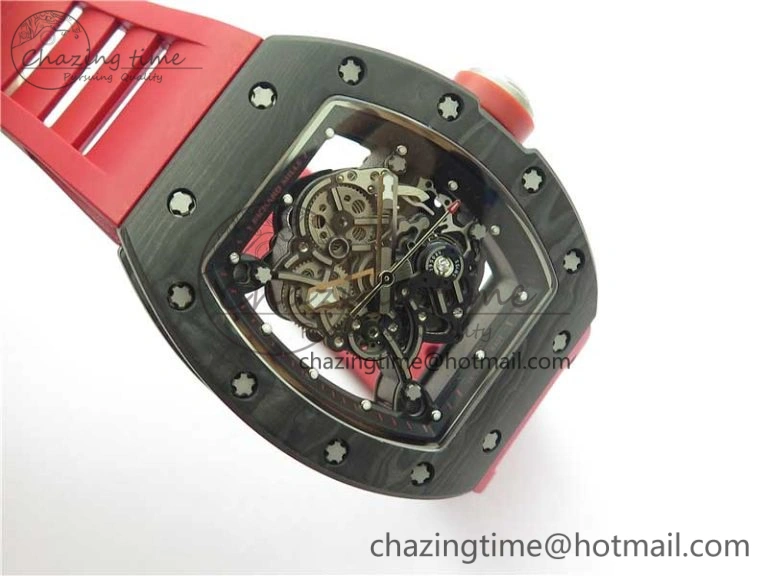 Fashionable RM055 NTPT KVF Best Edition Skeleton Dial Black on Red Rubber Strap MIYOTA8215 V 9420