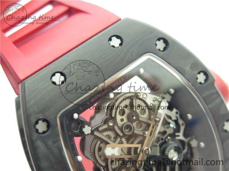 Fashionable RM055 NTPT KVF Best Edition Skeleton Dial Black on Red Rubber Strap MIYOTA8215 V 9420