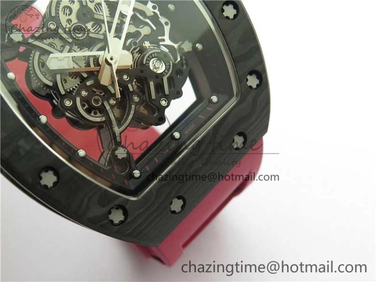 Fashionable RM055 NTPT KVF Best Edition Skeleton Dial Black on Red Rubber Strap MIYOTA8215 V 9420