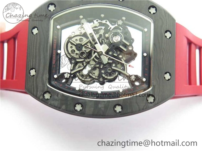 Fashionable RM055 NTPT KVF Best Edition Skeleton Dial Black on Red Rubber Strap MIYOTA8215 V 9420