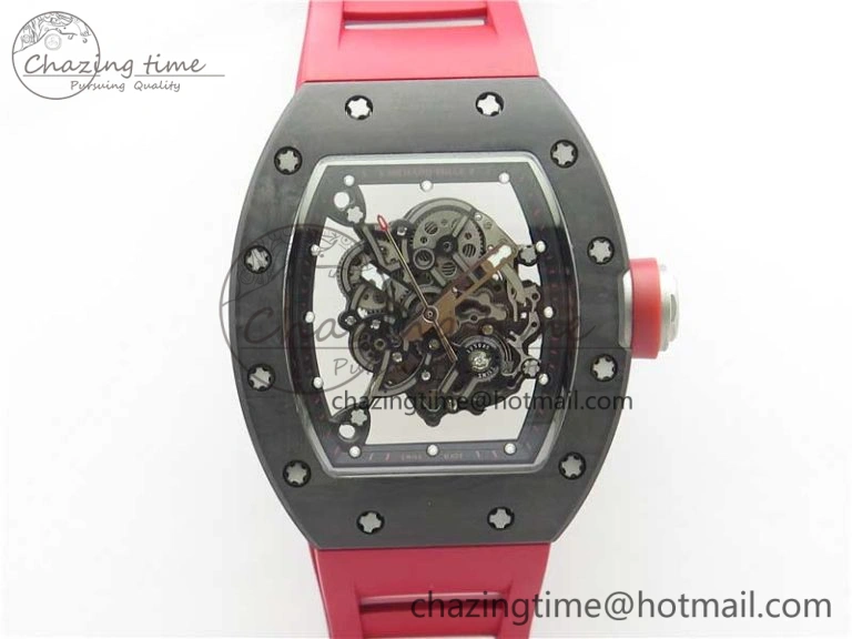 Fashionable RM055 NTPT KVF Best Edition Skeleton Dial Black on Red Rubber Strap MIYOTA8215 V 9420