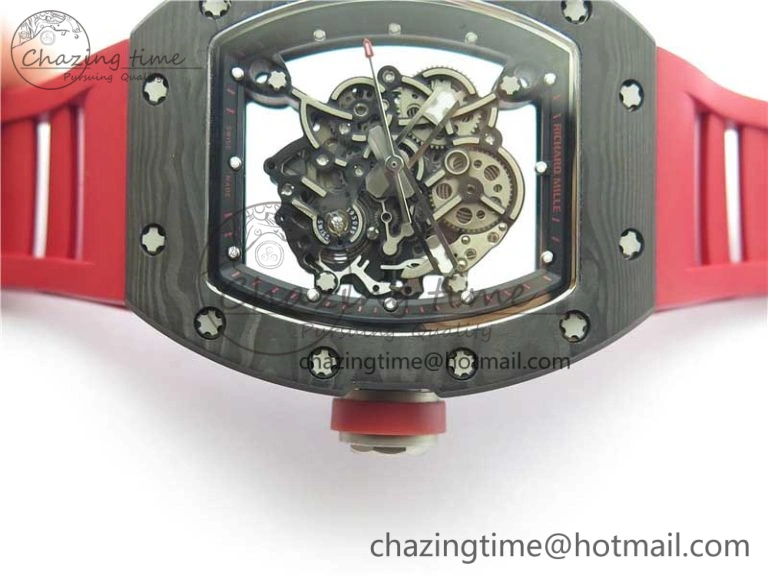 Fashionable RM055 NTPT KVF Best Edition Skeleton Dial Black on Red Rubber Strap MIYOTA8215 V 9420