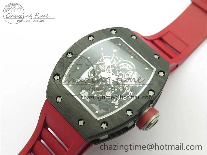 Fashionable RM055 NTPT KVF Best Edition Skeleton Dial Black on Red Rubber Strap MIYOTA8215 V 9420