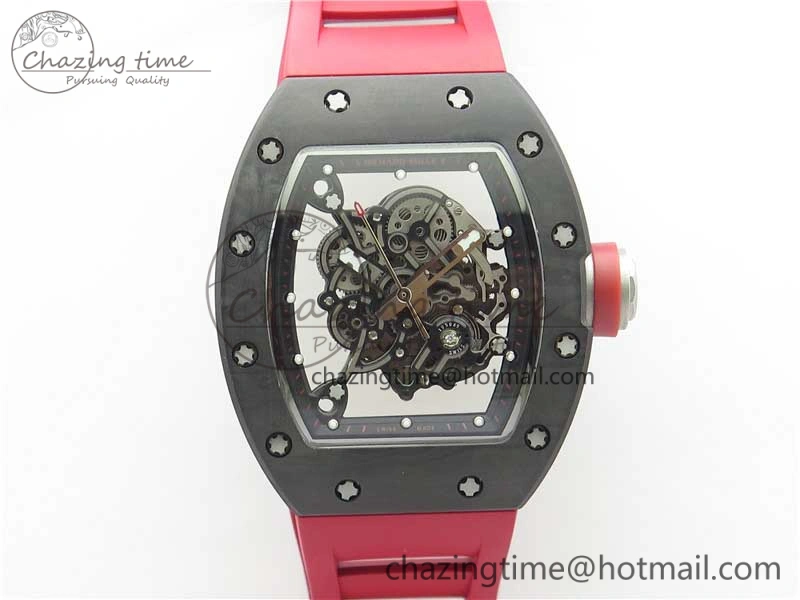 Fashionable RM055 NTPT KVF Best Edition Skeleton Dial Black on Red Rubber Strap MIYOTA8215 V 9420