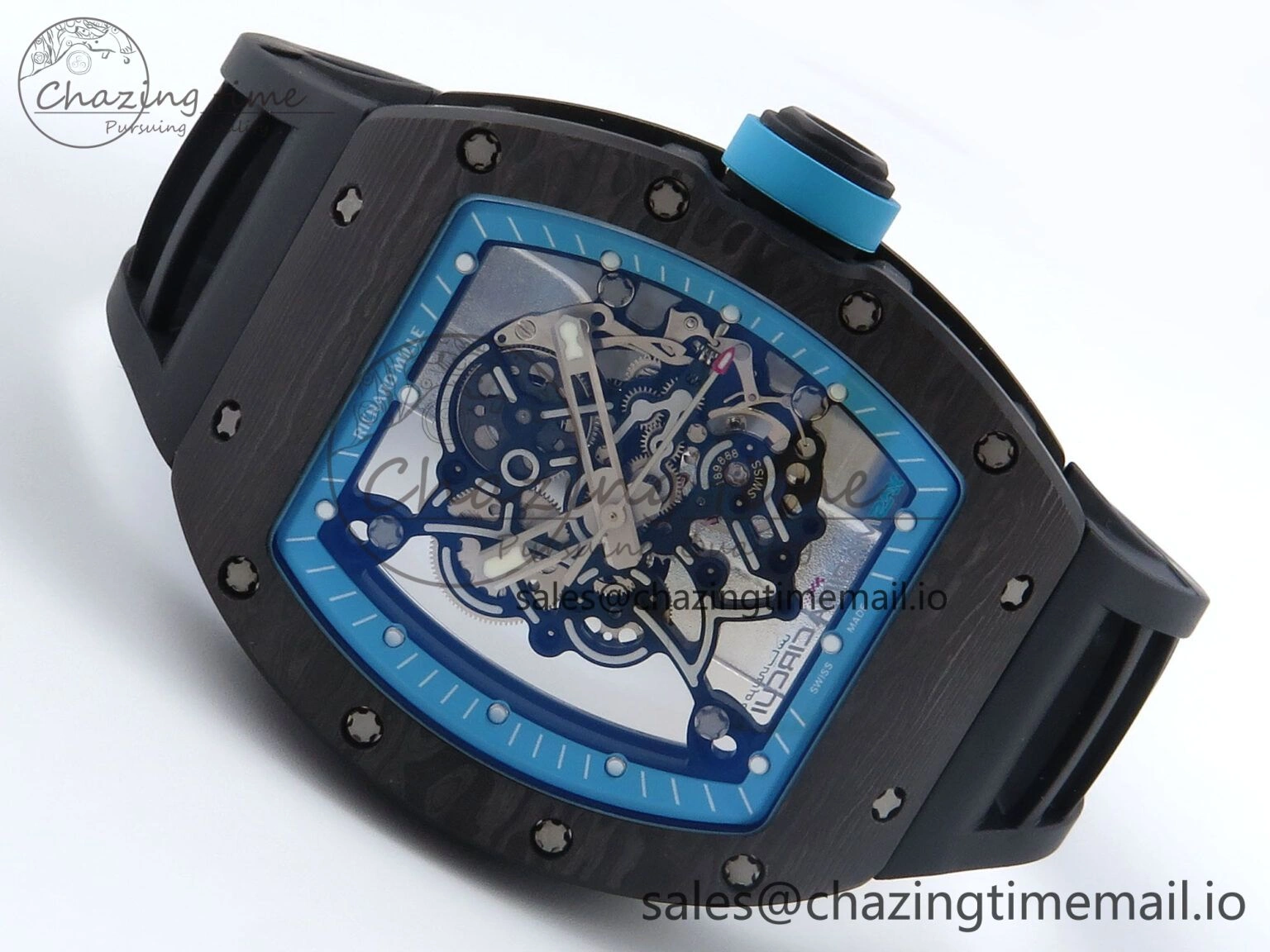 RM055 NTPT UOKF 1:1 Best Edition Blue Inner Bezel Black Crown on Black Rubber Strap RMUL2 Super Clone Versatile 9225