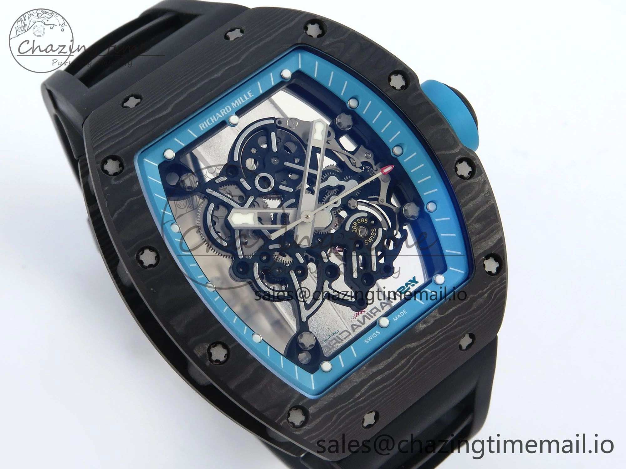 RM055 NTPT UOKF 1:1 Best Edition Blue Inner Bezel Black Crown on Black Rubber Strap RMUL2 Super Clone Versatile 9225