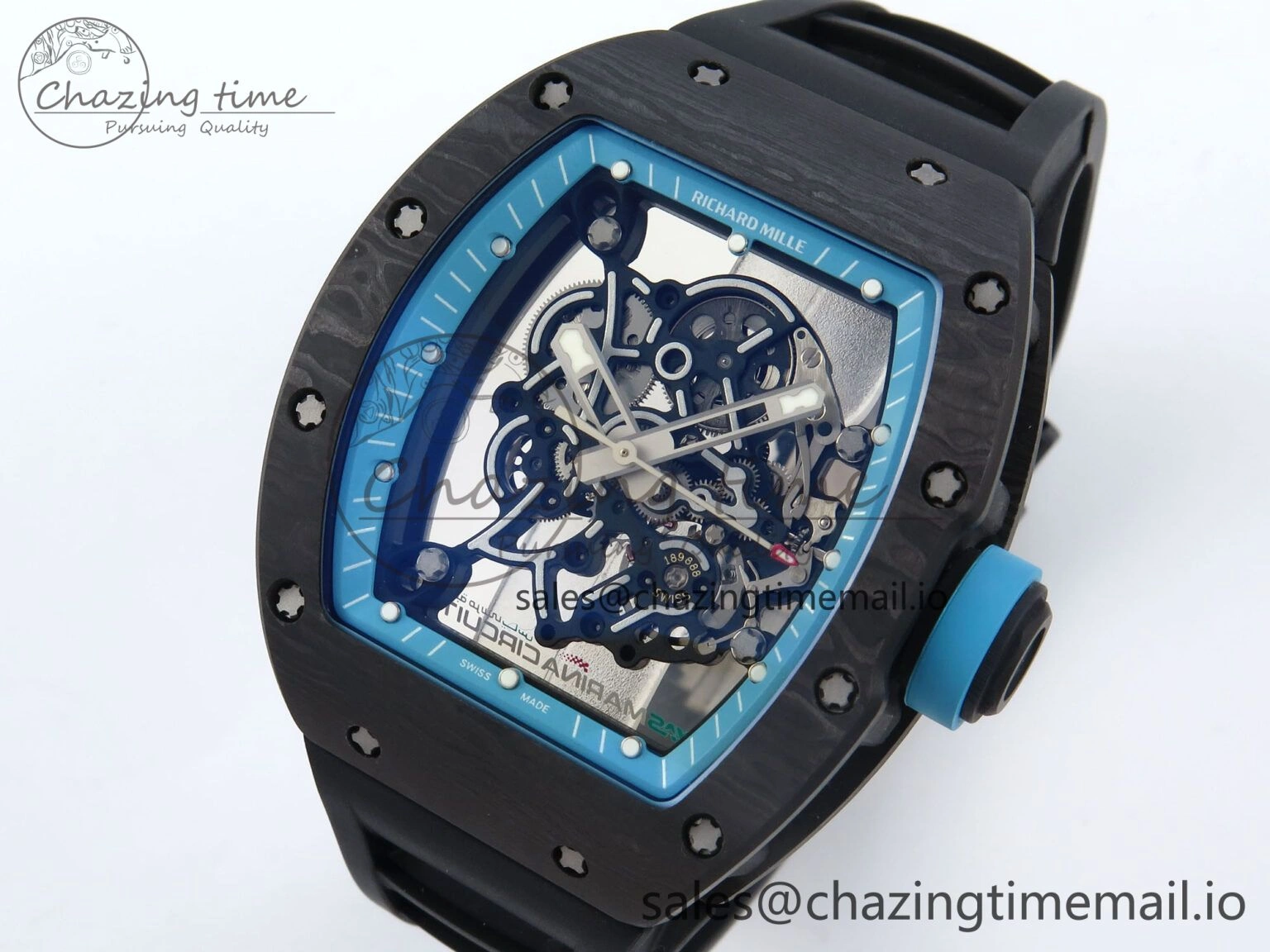 RM055 NTPT UOKF 1:1 Best Edition Blue Inner Bezel Black Crown on Black Rubber Strap RMUL2 Super Clone Versatile 9225