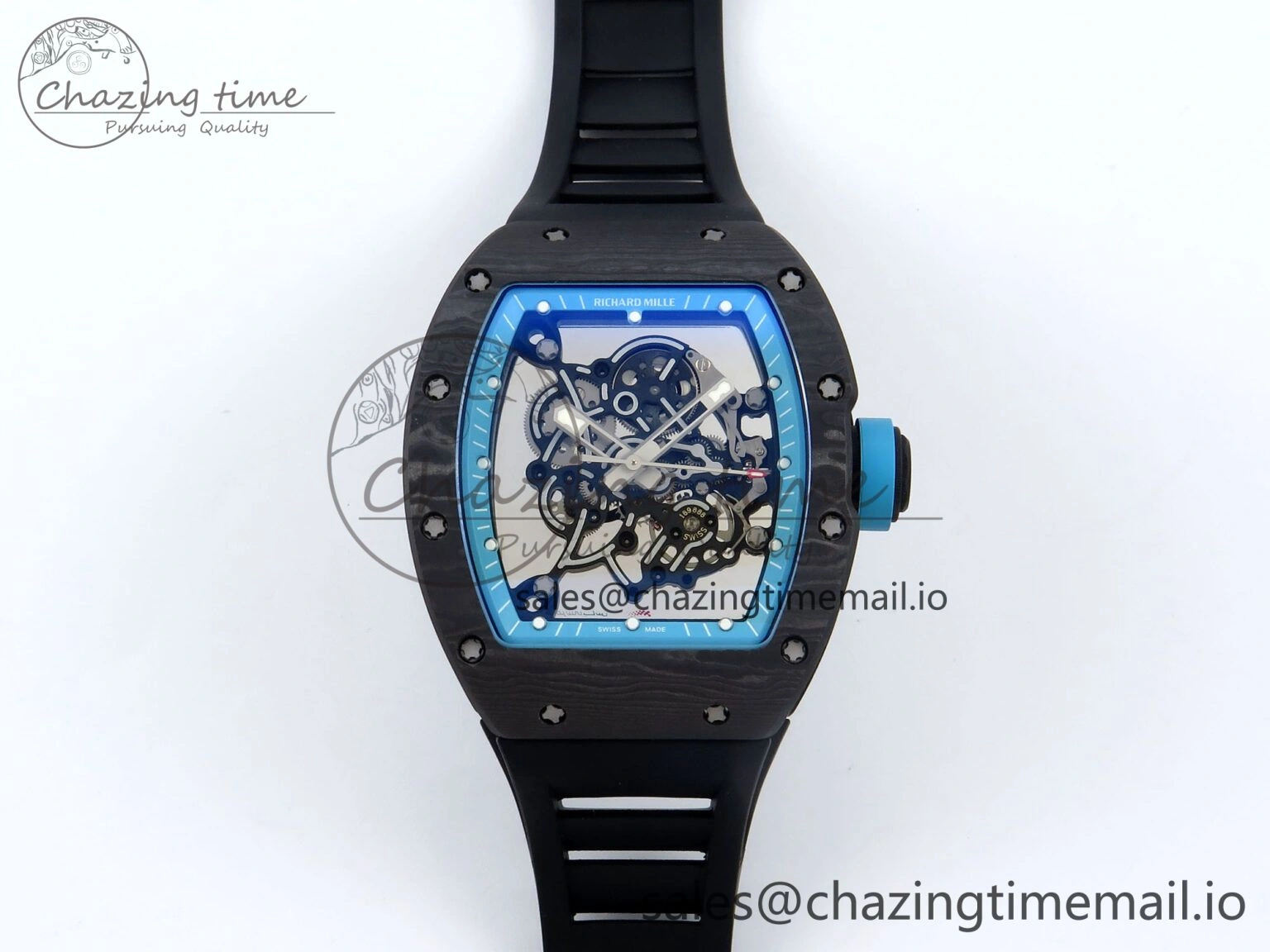 RM055 NTPT UOKF 1:1 Best Edition Blue Inner Bezel Black Crown on Black Rubber Strap RMUL2 Super Clone Versatile 9225