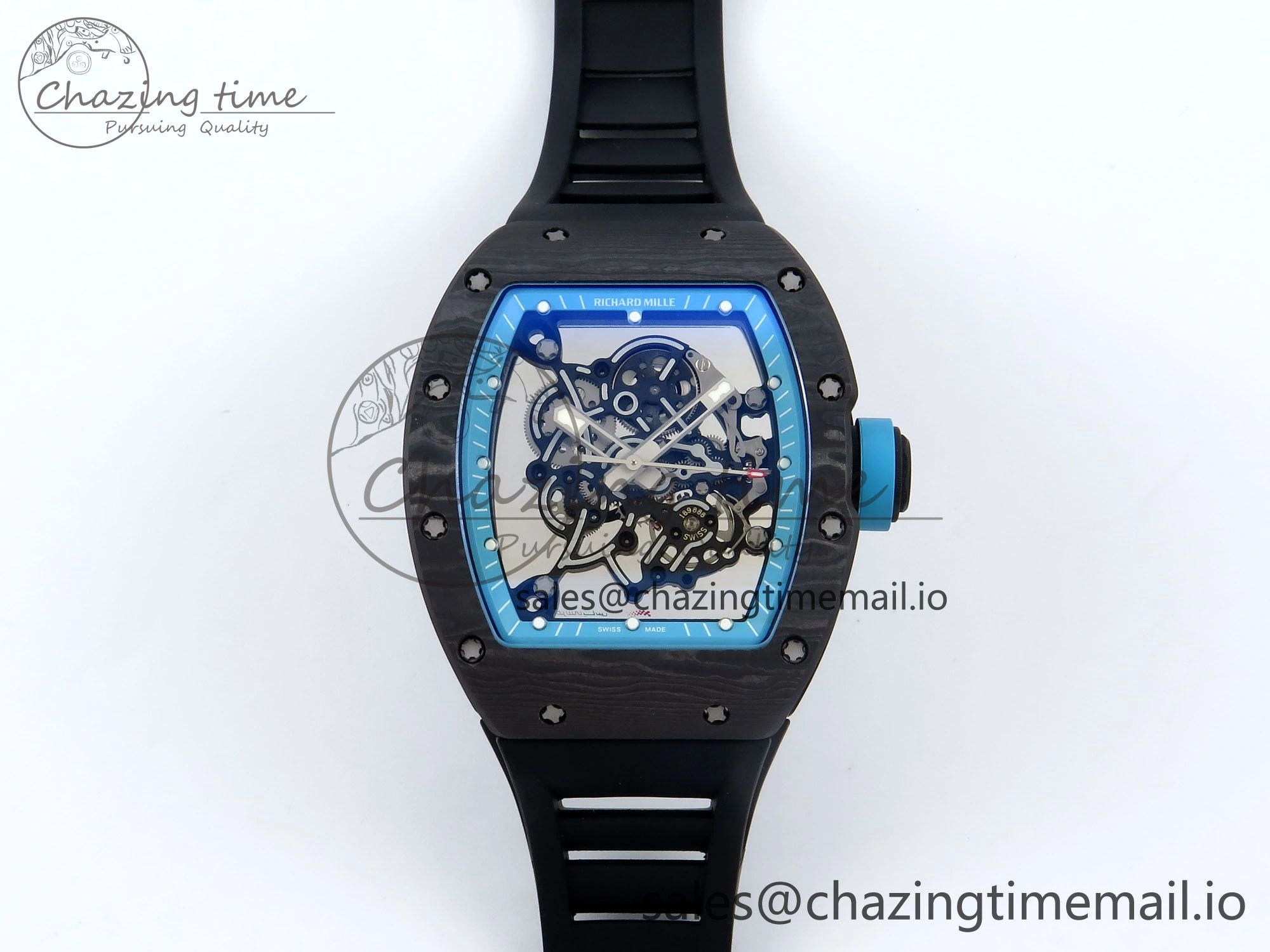 RM055 NTPT UOKF 1:1 Best Edition Blue Inner Bezel Black Crown on Black Rubber Strap RMUL2 Super Clone Versatile 9225