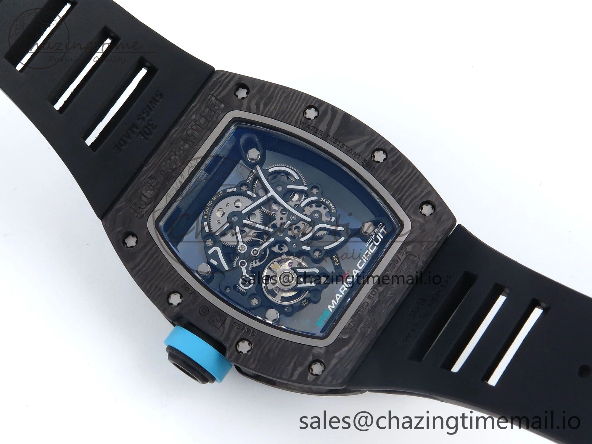 RM055 NTPT UOKF 1:1 Best Edition Blue Inner Bezel Black Crown on Black Rubber Strap RMUL2 Super Clone Versatile 9225