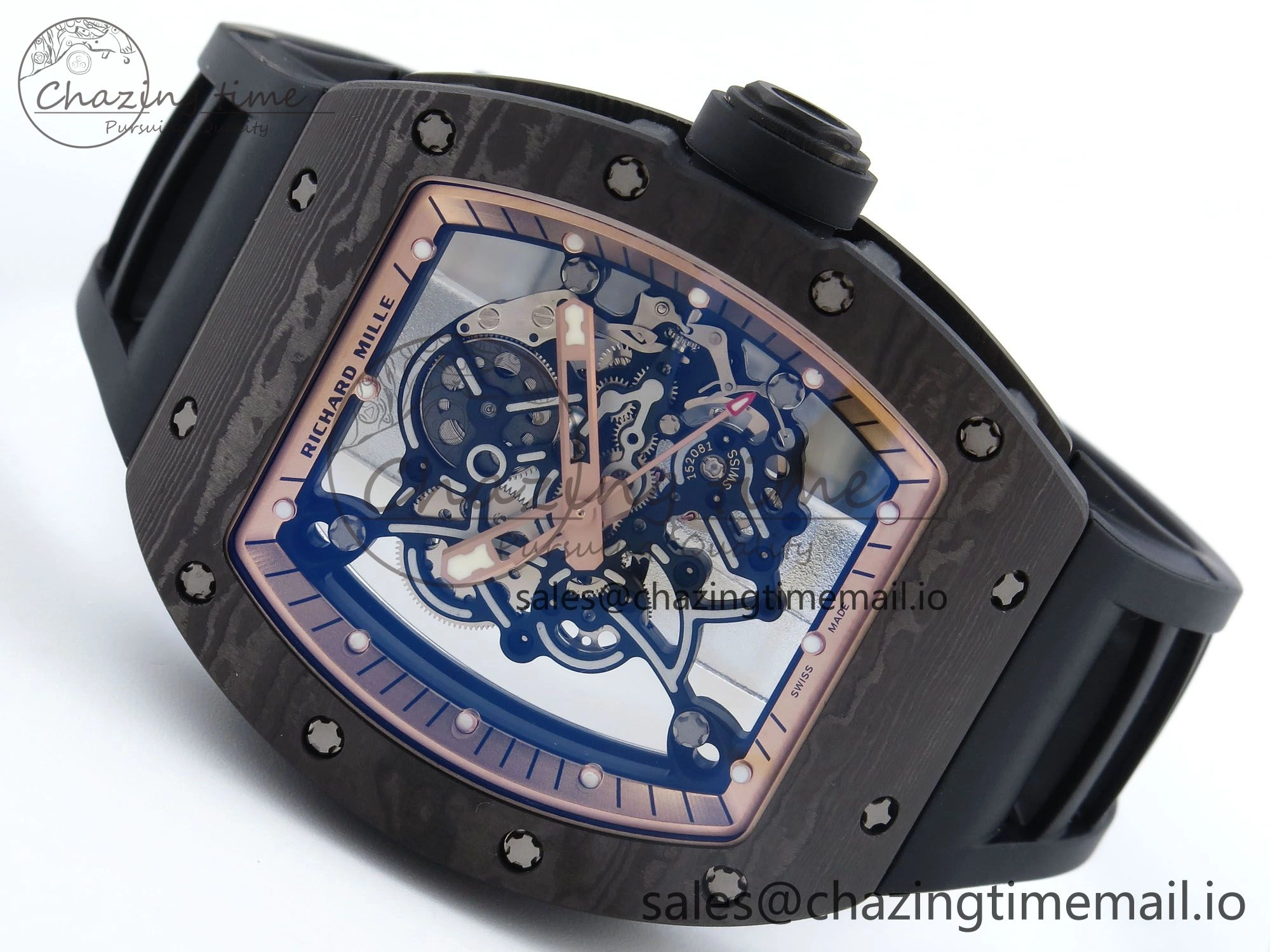 Stylish RM055 NTPT UOKF 1:1 Best Edition RG Inner Bezel Black Crown on Black Rubber Strap RMUL2 Super Clone 9224